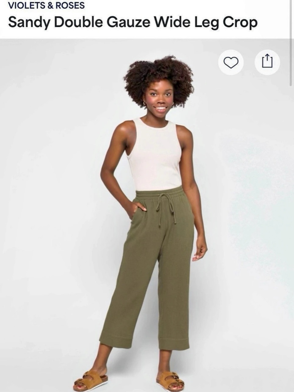 Violets & Roses Sandy Double Gauze Wide Leg Crop Pants Green Sz 10
